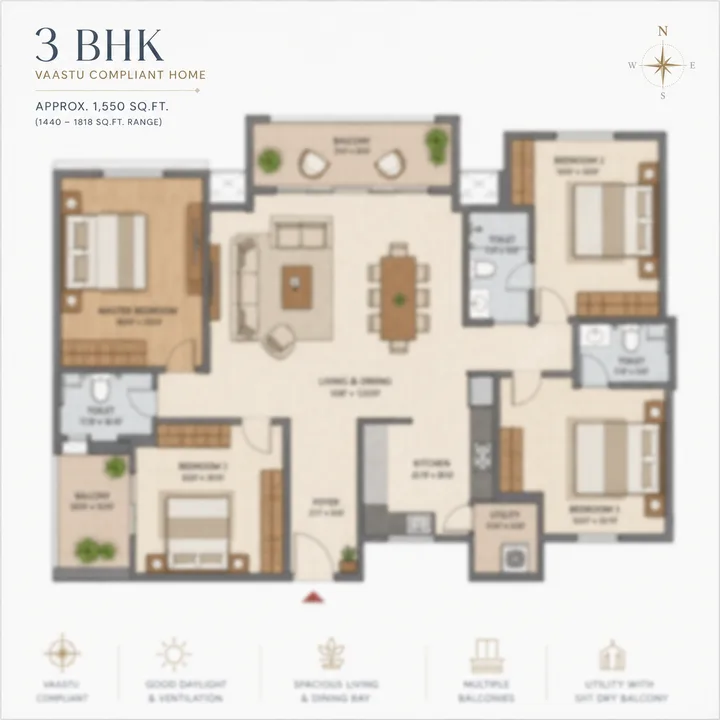 HM @ Yelahanka 3 BHK Vaastu-compliant floor plan layout HM @ Yelahanka 3 BHK Vaastu-compliant floor plan layout